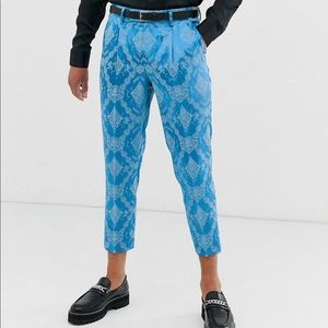 Men’s Blue Tonal Slim Cropped Suit Pants